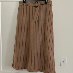 Elegant Tan Striped A-Line Skirt